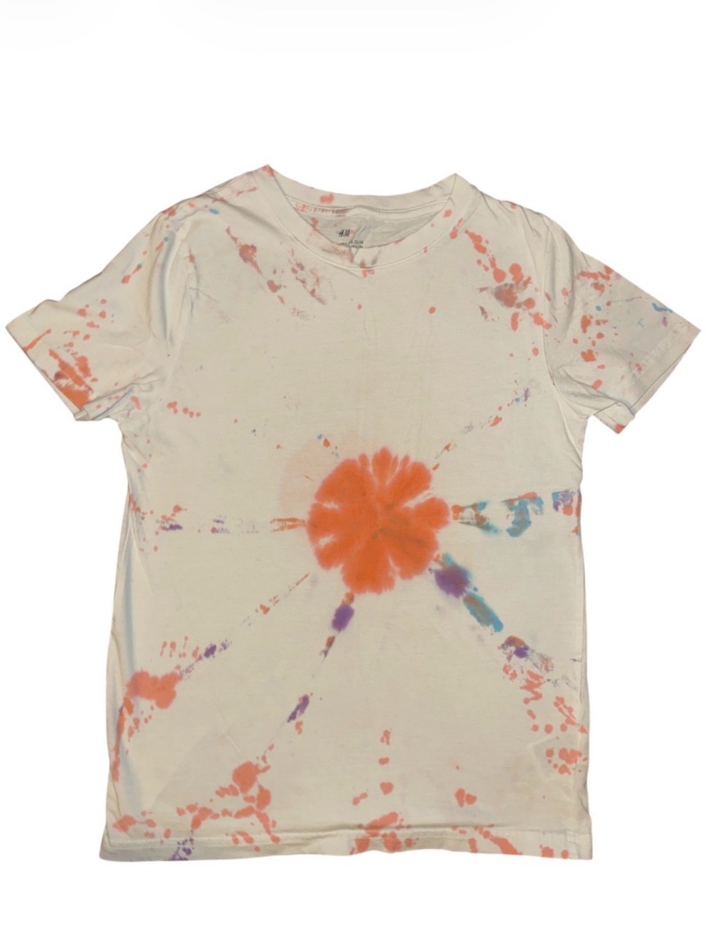 H&M White Tee with Orange & Multicolor Tie-Dye
